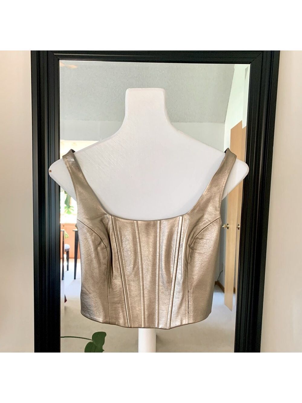 BCBGeneration Bronze Gold Square Neck Cropped Pleather Bralette Tank Top - Picture 5 of 7